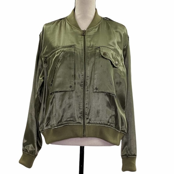 NO Boundaries Green Satin Full Zip Bomber Jacket - Picture 2 of 11